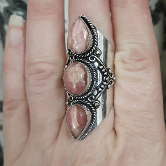 New Rhodochrosite 925 Silver Statement Ring. - Picture 3 of 16